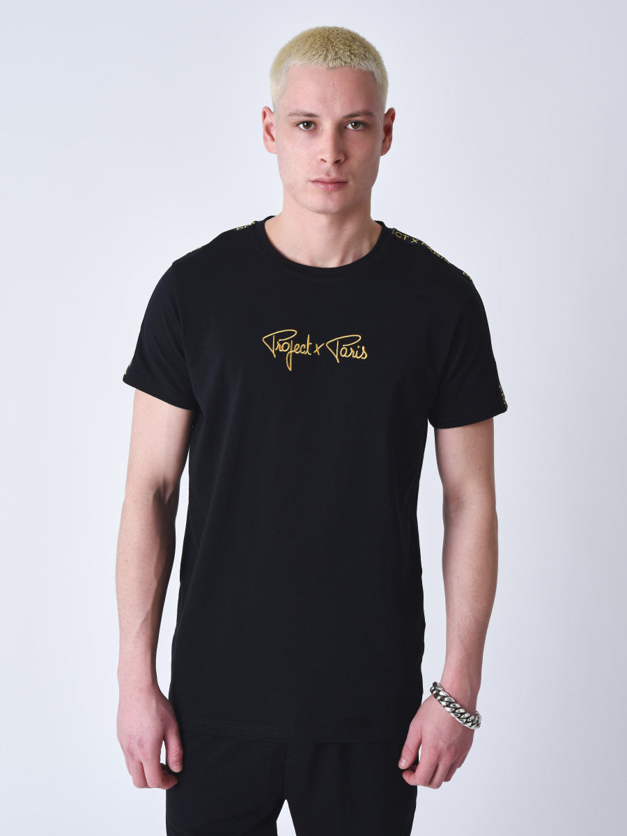 project x paris camiseta clásica rayas bordadas en los hombros - Negro