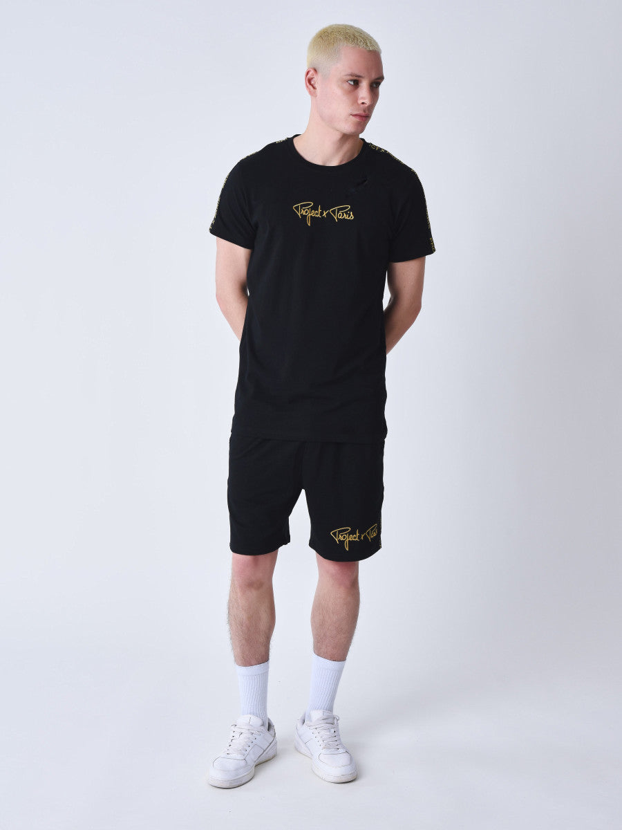 project x paris camiseta clásica rayas bordadas en los hombros - Negro
