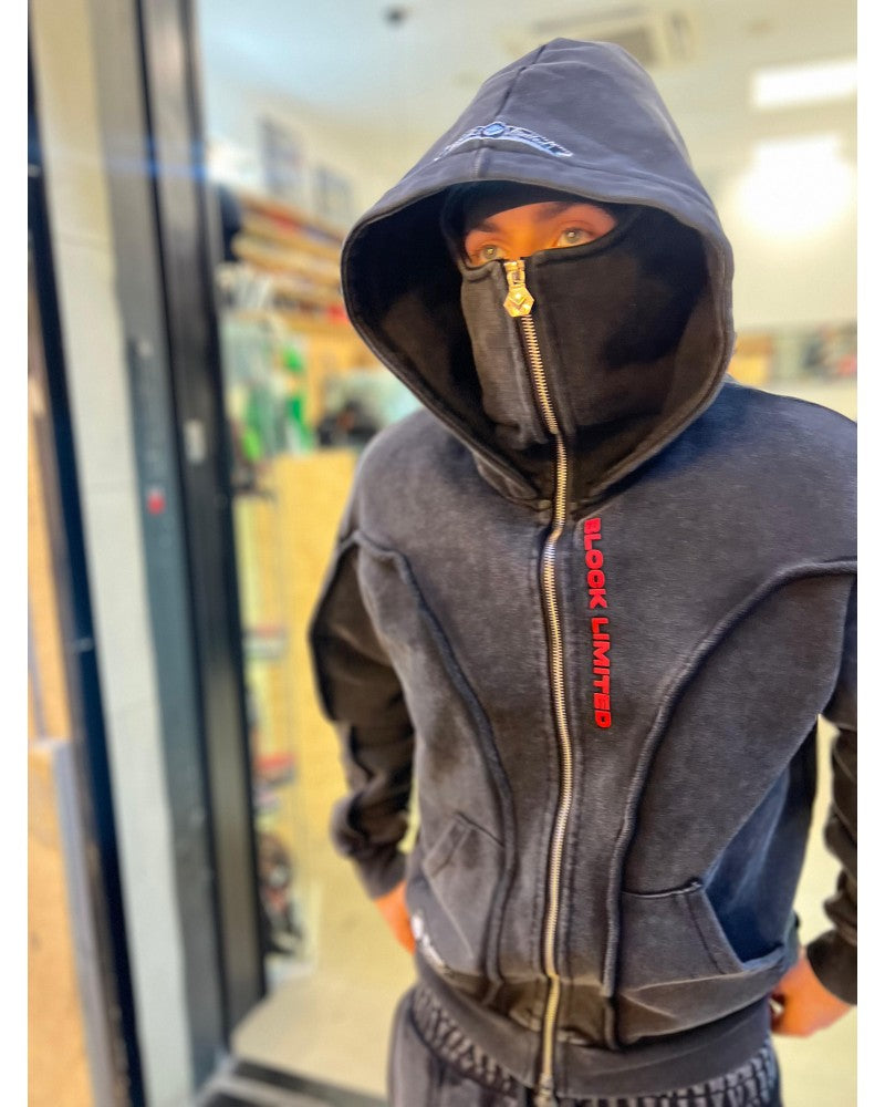 Block Limited chaqueta - BlockBoy Authentik Heavy Cotton Hoodie/Balaclava - Black Acid Washed