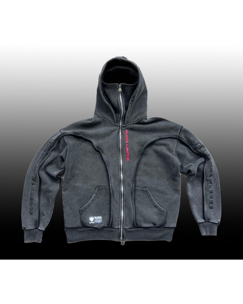 Block Limited chaqueta - BlockBoy Authentik Heavy Cotton Hoodie/Balaclava - Black Acid Washed
