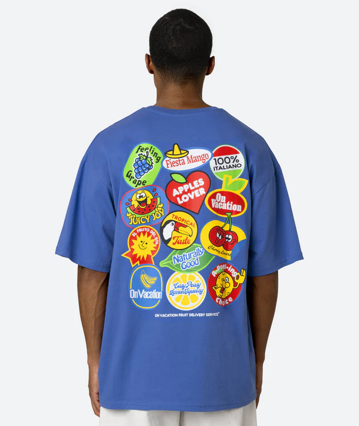 on vacation camiseta fruit stickers blue