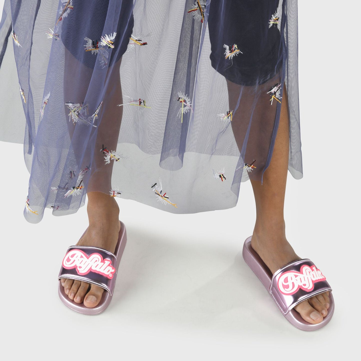 buffalo london chanclas rana morado metalizado