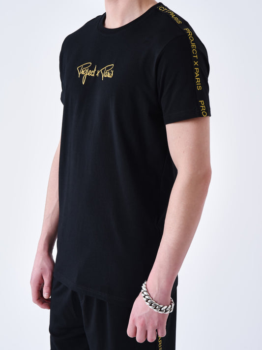 project x paris camiseta clásica rayas bordadas en los hombros - Negro