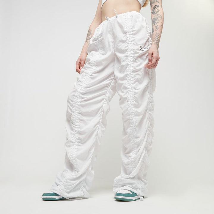 karl kani pantalon Small Signature Gathering Parachute Pants white