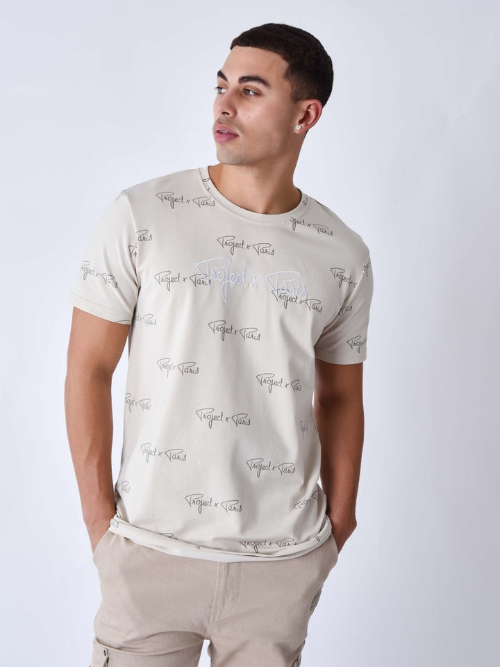 project x paris camiseta con estampado integral de la firma - Gris