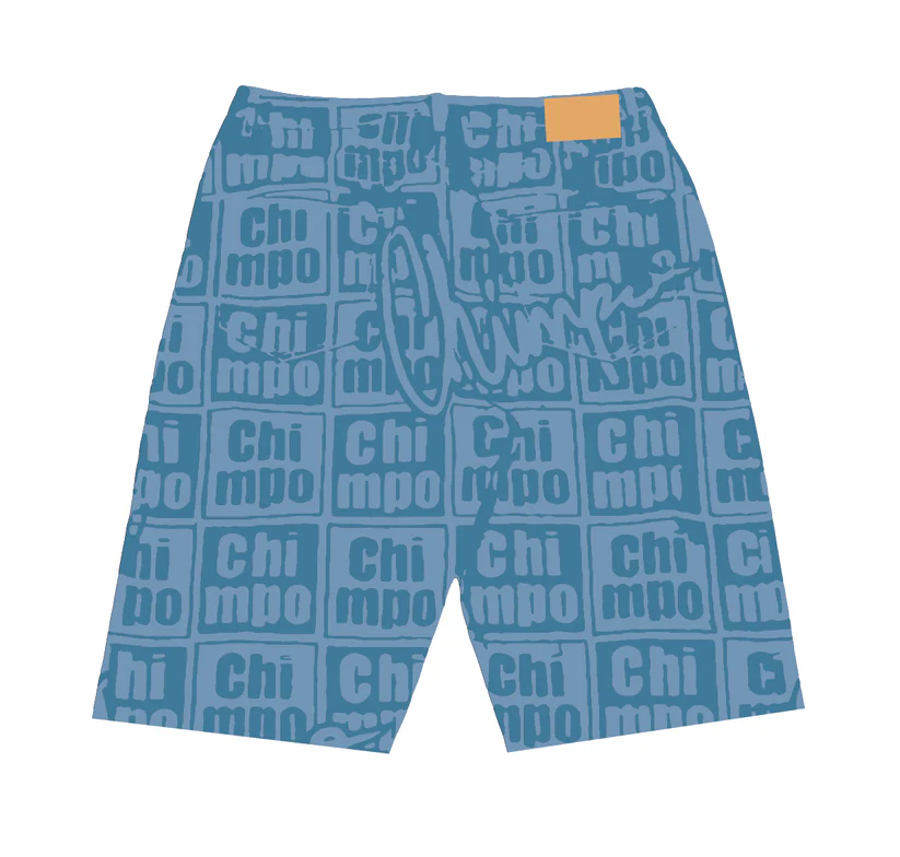 chimpo world bermuda monogram denim short light blue