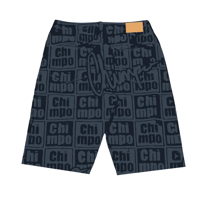 chimpo world bermuda monogram denim short dark blue