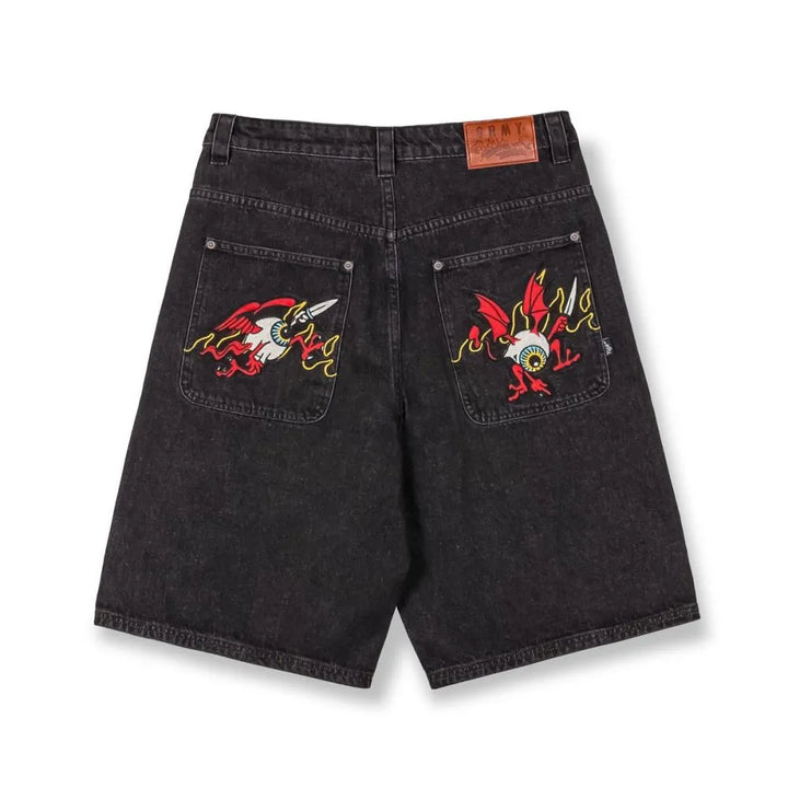 grimey bermuda  peace within the watching eyez baggy washed black
