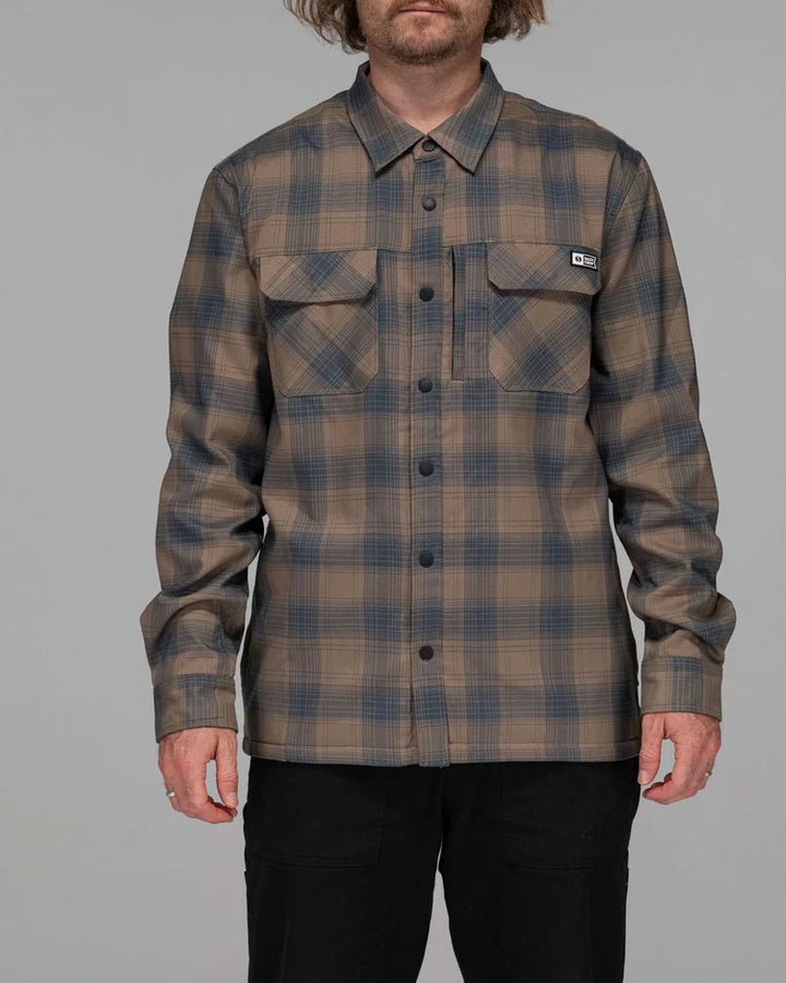 salty crew camisa fathom ls tech shacket pewter