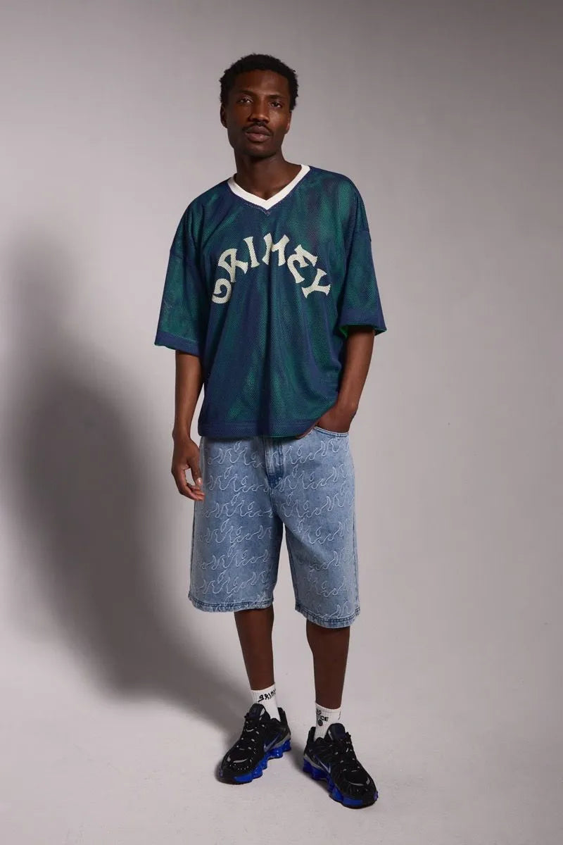grimey camiseta sweet science reversible mesh boxy v neck navy