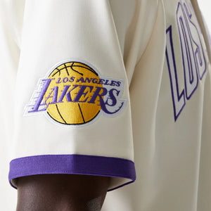 New era Camisa Manga Corta LA Lakers NBA Snap Button Open Blanco