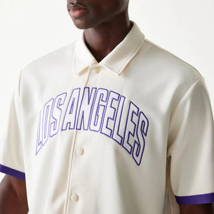 New era Camisa Manga Corta LA Lakers NBA Snap Button Open Blanco