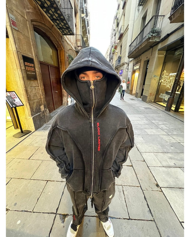 Block Limited chaqueta - BlockBoy Authentik Heavy Cotton Hoodie/Balaclava - Black Acid Washed