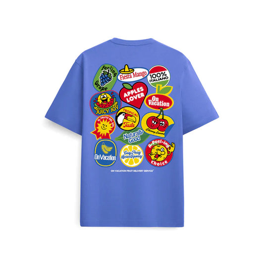 on vacation camiseta fruit stickers blue