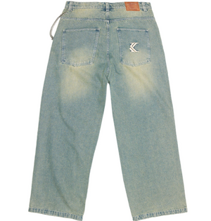 karl kani pantalon denim baggy pant blue sand