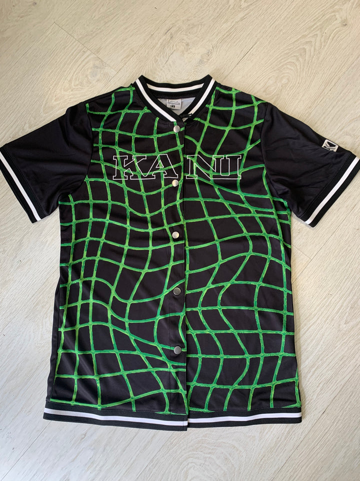 karl kani camiseta retro block baseball shirt black green
