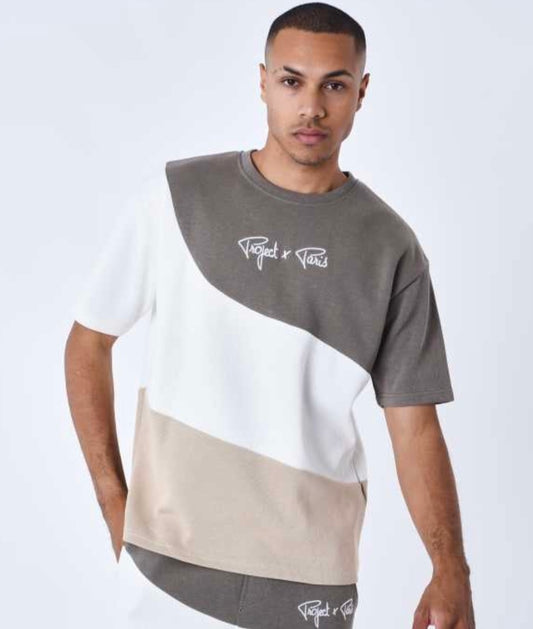 project x paris camiseta tricolor beige blanco